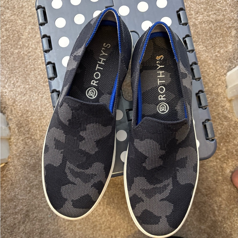Rothy's womens Black & Gray Camo Slip-On Loafers